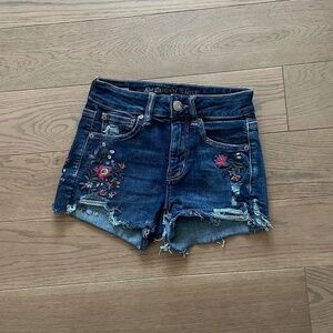 Embroidered Floral Denim Shorts